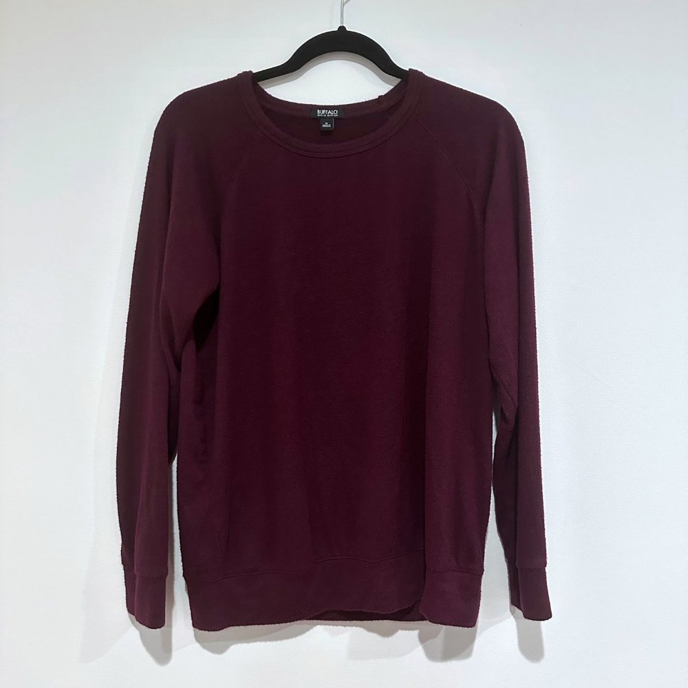 Buffalo David Bitton, Lightweight Crewneck Long-Sleeve Shirt, Wine, Size Medium